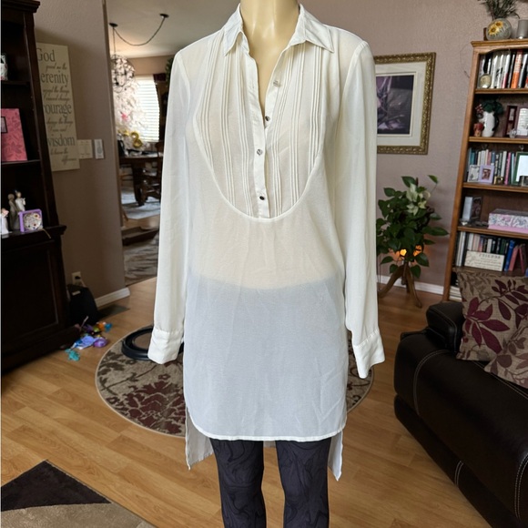 BCBGENERATION vintage white long sleeve Vneck blouse-size S - Picture 6 of 9